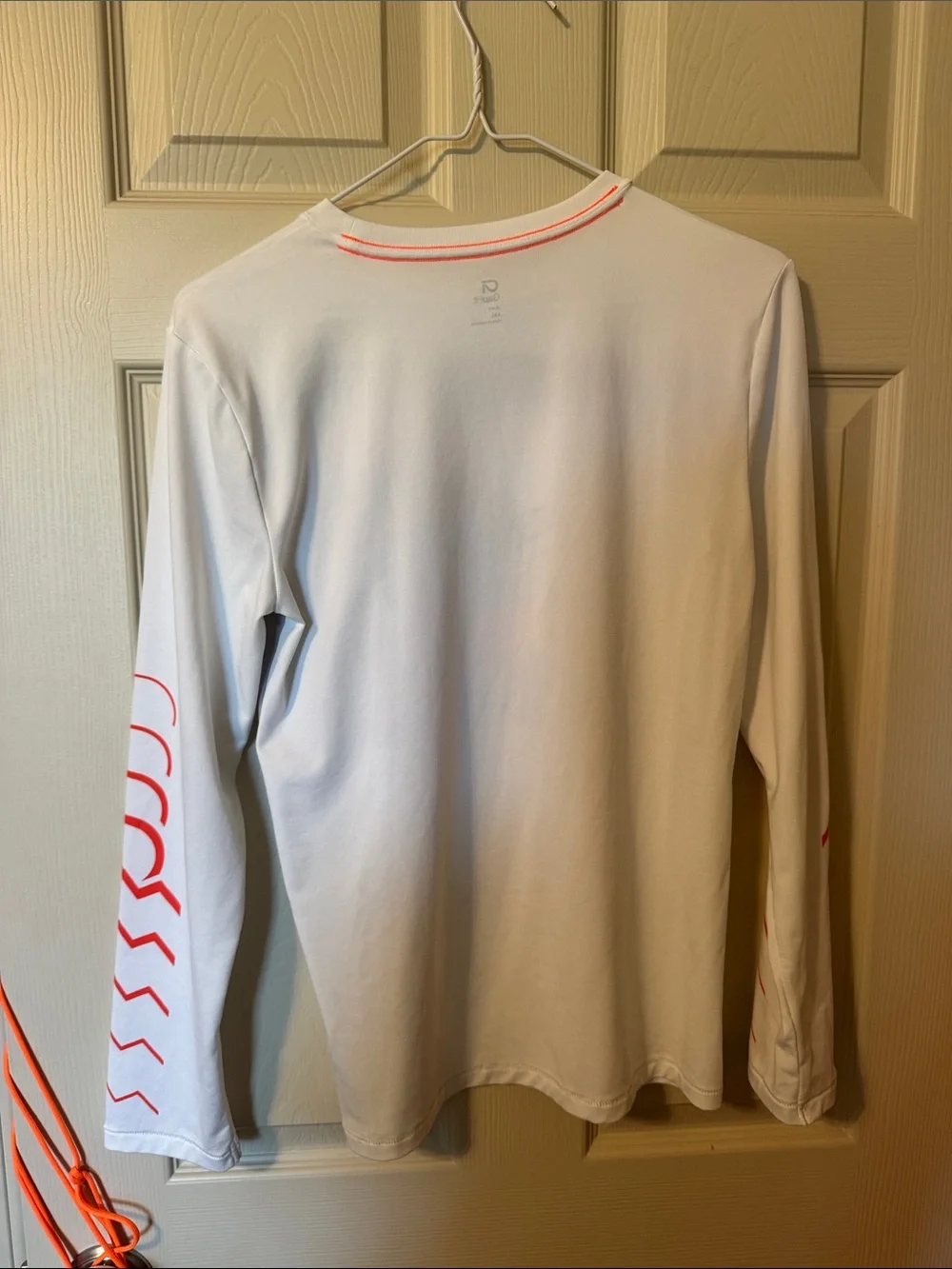 GAP White Long Sleeve Tee with Neon Coral Sleeve Graphics